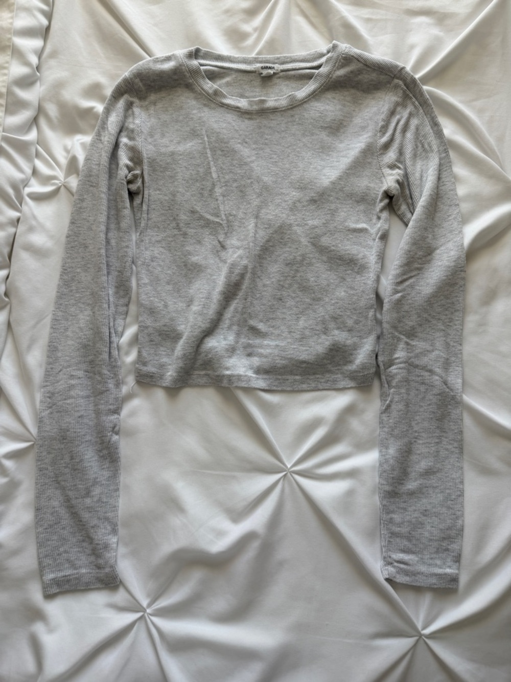 Garage Light Gray Ribbed Long-Sleeve Crop Top